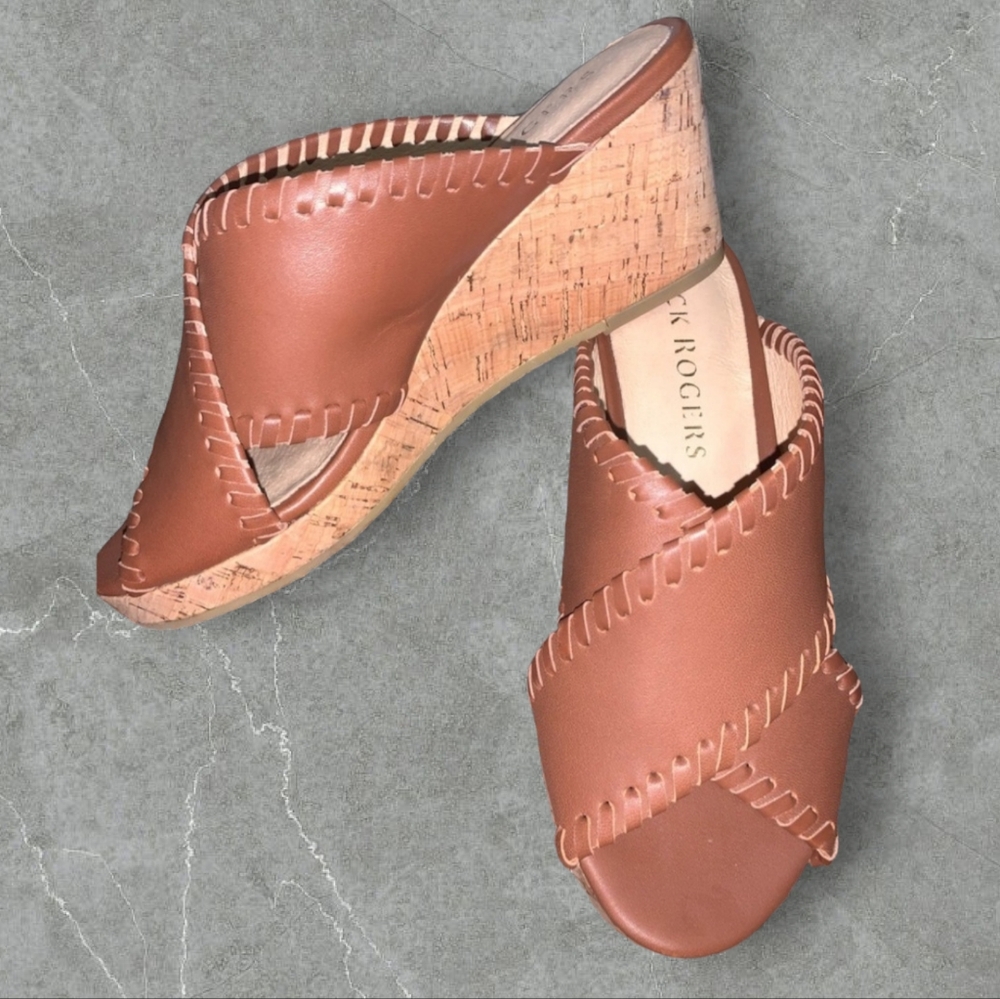 Jack Rogers Sloane Leather Wedge Sandals/Heels - Brown Size 6 - Picture 3 of 6